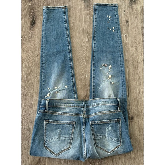 Driftwood Beau 26 Mid-rise Skinny Jean Distressed Pearl Rhinestone Embellished - Picture 8 of 9